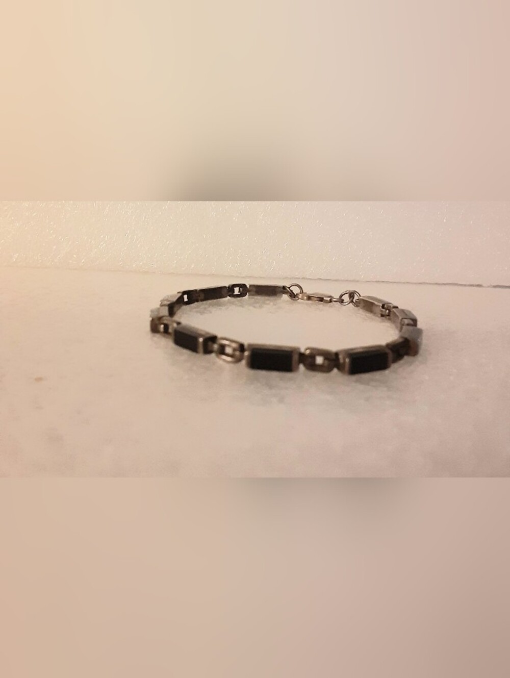 Vintage 925 Sterling Silver Black Onyx Bracelet 7" SF 925